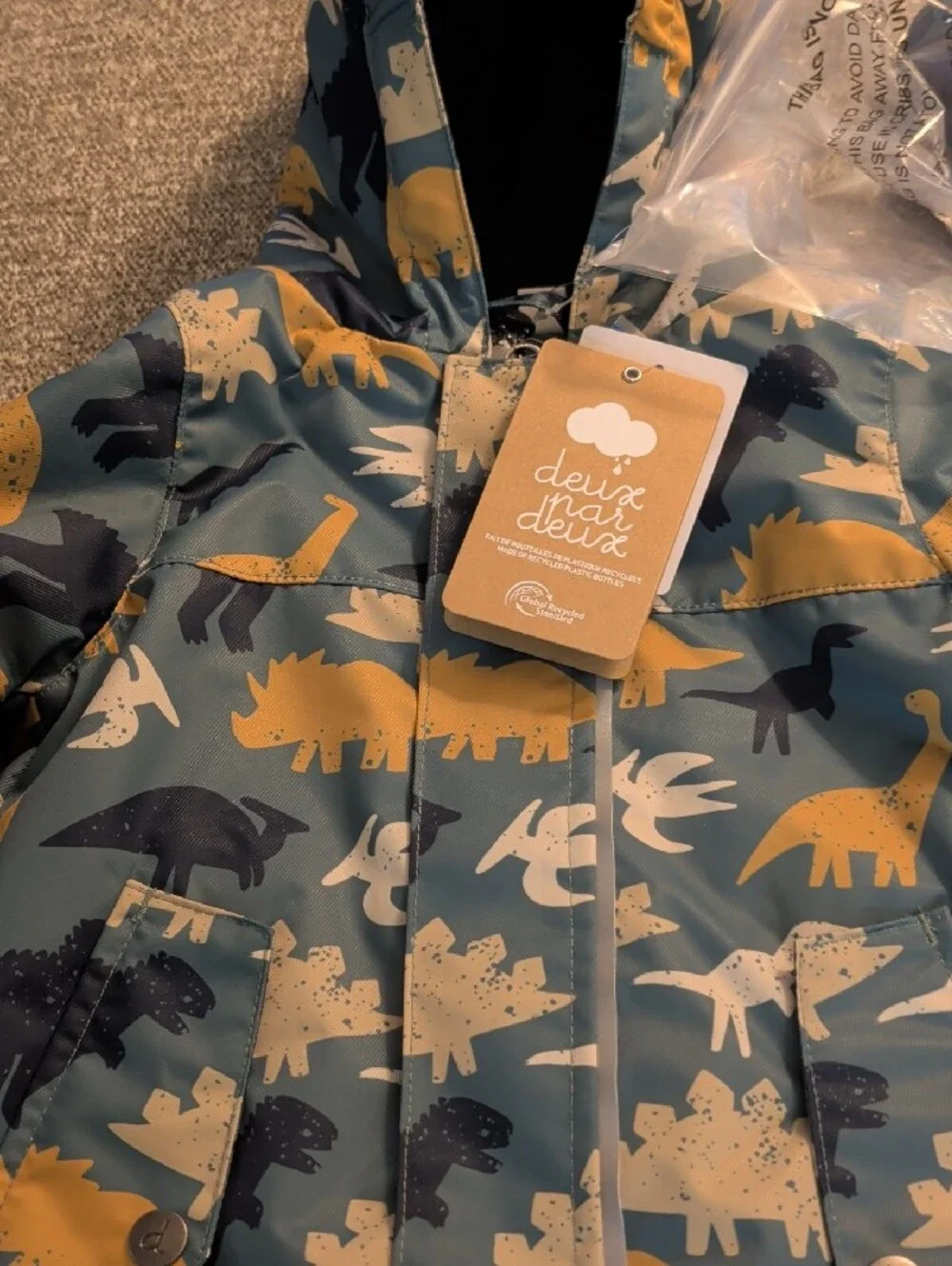 Deux par Deux Baby Boys Mid-Season One-Piece Dinosaur Outerwear with Hat NWT